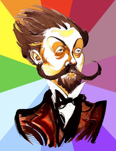 Alexander Scriabin (compositore russo, 1872-1915) caricatura a colori da Neale Osborne